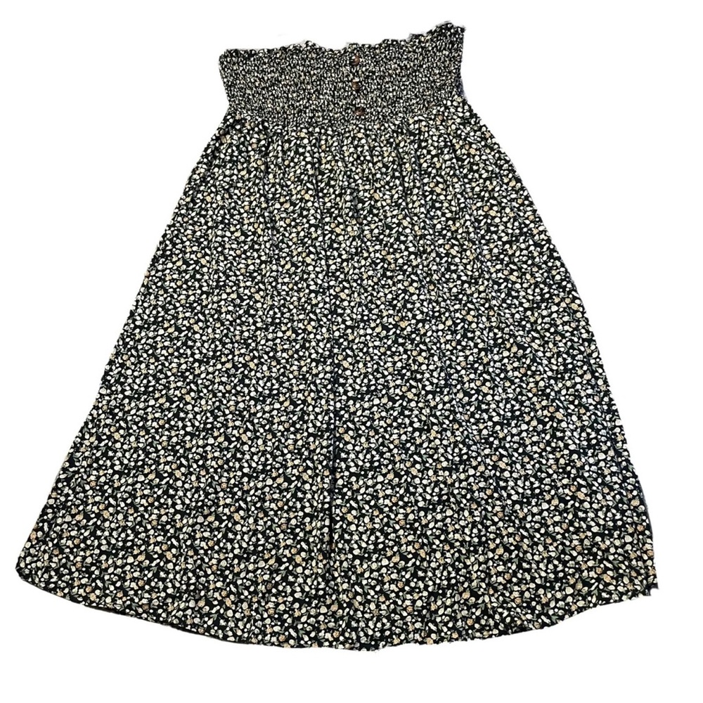 Size 14 - Women's SHEIN Black Floral Smocked Button Front Sleeveless Dress